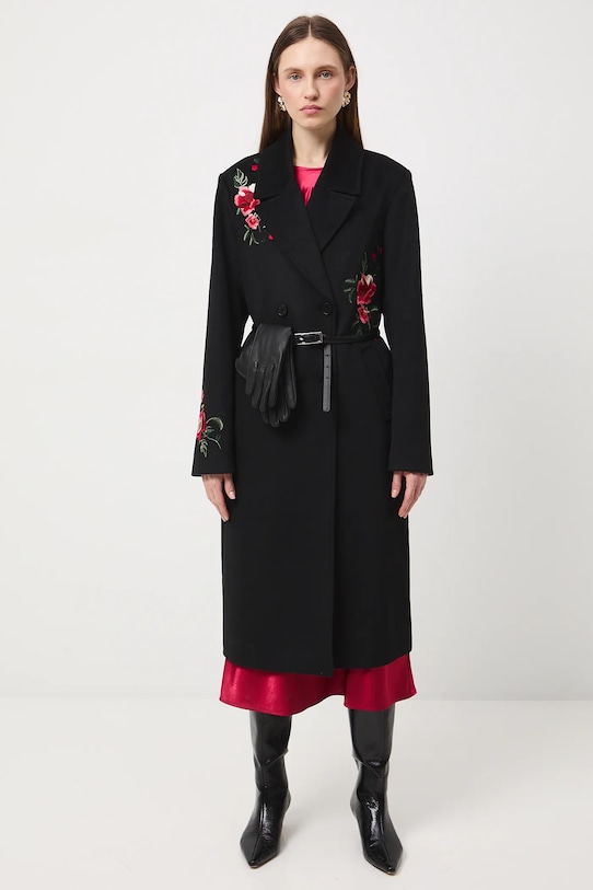 Medicine płaszcz z domieszką wełny RW25-KPDB03 czarny RW25