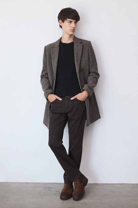 Płaszcz z domieszką wełny męski nieocieplane brązowy RW25-KPM501