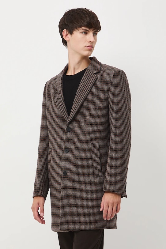 Płaszcz z domieszką wełny męski RW25-KPM501 brązowy RW25