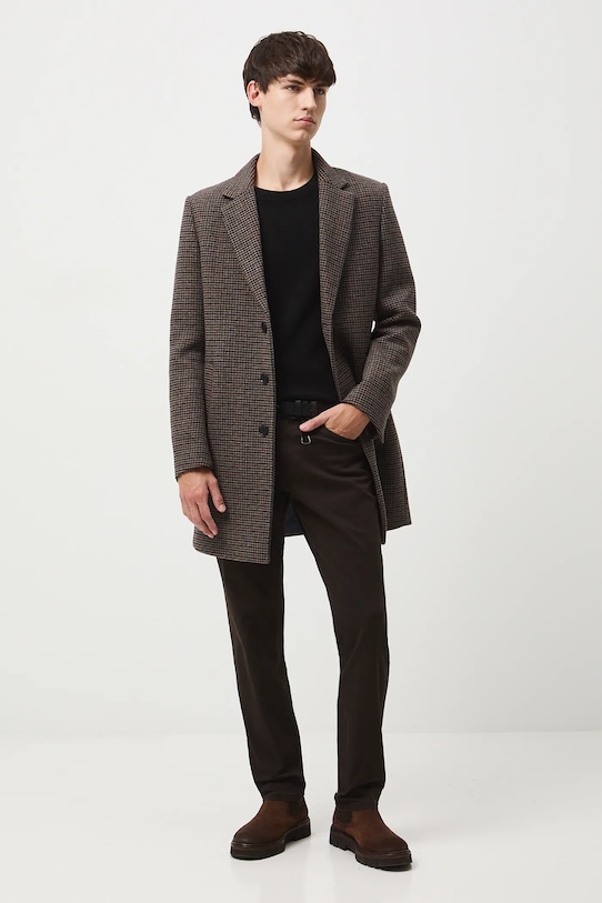 Odzież Płaszcz z domieszką wełny męski RW25-KPM501 brązowy