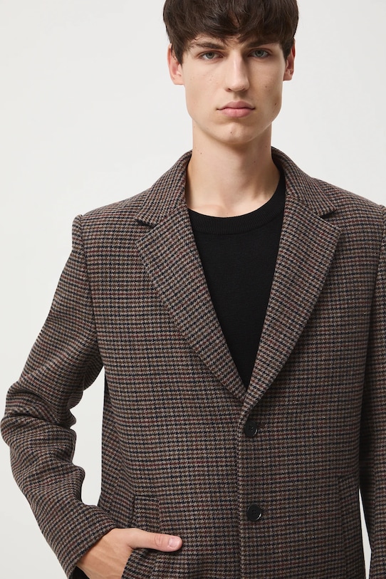 Płaszcz z domieszką wełny męski RW25-KPM501 brązowy