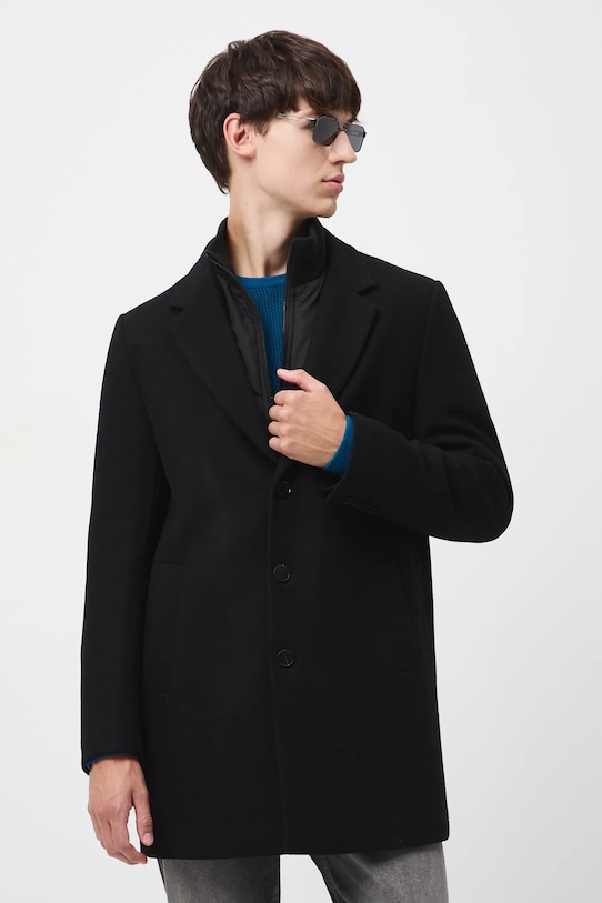 Medicine płaszcz z domieszką wełny RW25-KPM506 czarny RW25