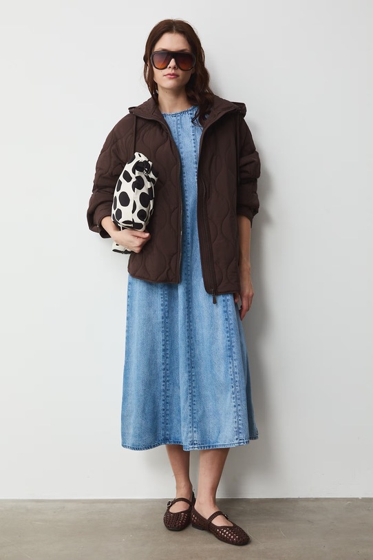 Medicine geacă petrecută pentru femei cu captuseala maro RW25-KUD304