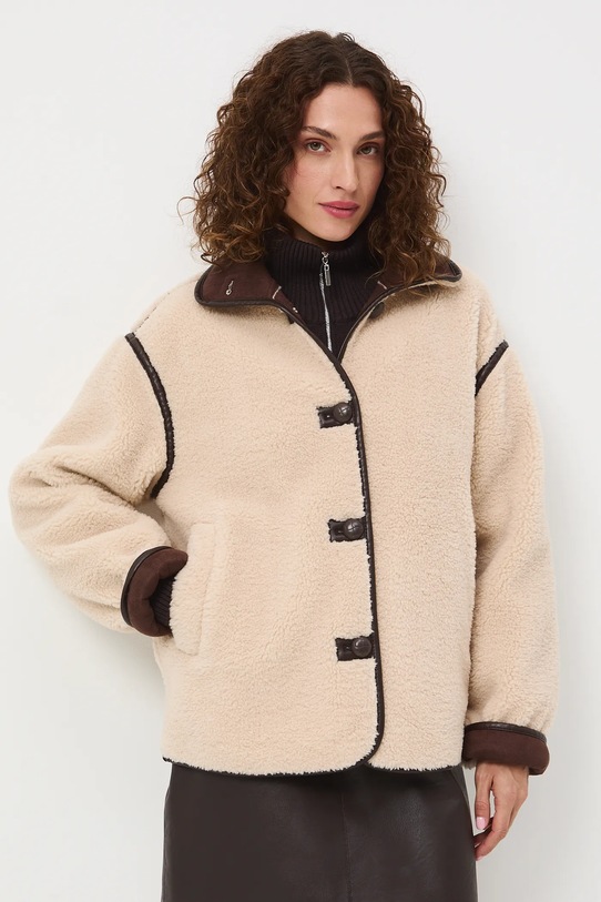 Kurtka damska ze sztucznego futerka beżowy RW25-KUD711