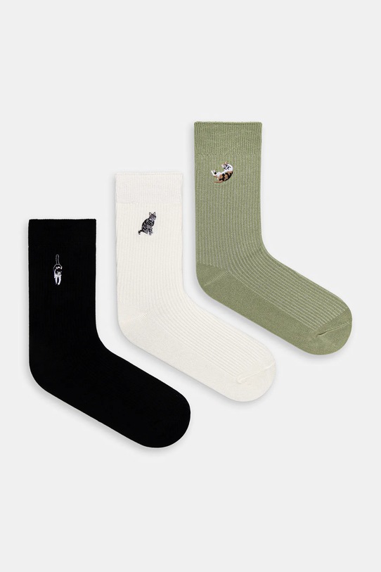 Skarpetki damskie z ozdobnym haftem w koty (3-pack) animal multicolor RW25-LGD402