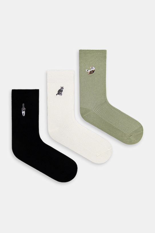 Skarpetki damskie z ozdobnym haftem w koty (3-pack) animal multicolor RW25-LGD402