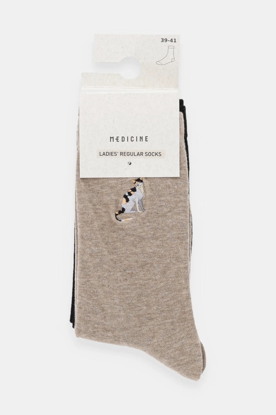 Odzież Skarpetki bawełniane damskie z ozdobnym haftem w koty (2-pack) RW25-LGD618 multicolor