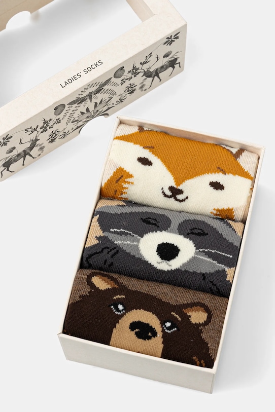 Odzież Skarpetki bawełniane damskie z motywem zwierzęcym (3-pack) RW25-LGD809 multicolor