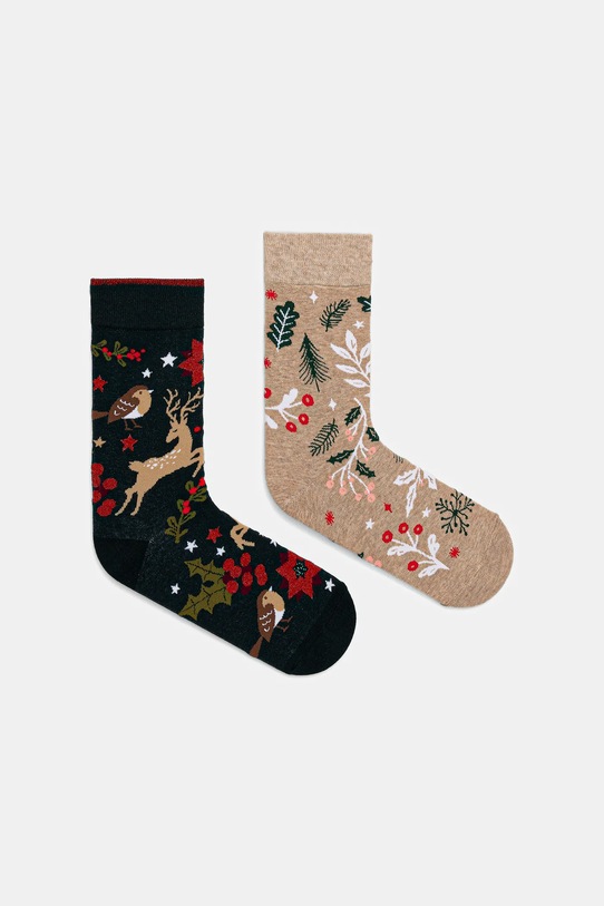 Skarpetki bawełniane damskie wzorzyste (2-pack) skarpetki długie multicolor RW25-LGDA08