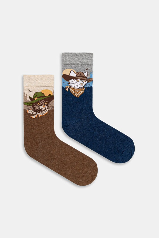Skarpetki bawełniane męskie w koty (2-pack) animal multicolor RW25-LGM305