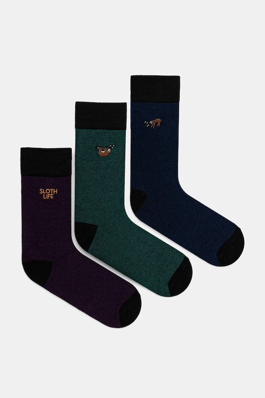 Skarpetki bawełniane męskie z ozdobnym haftem (3-pack) skarpetki długie multicolor RW25-LGM803