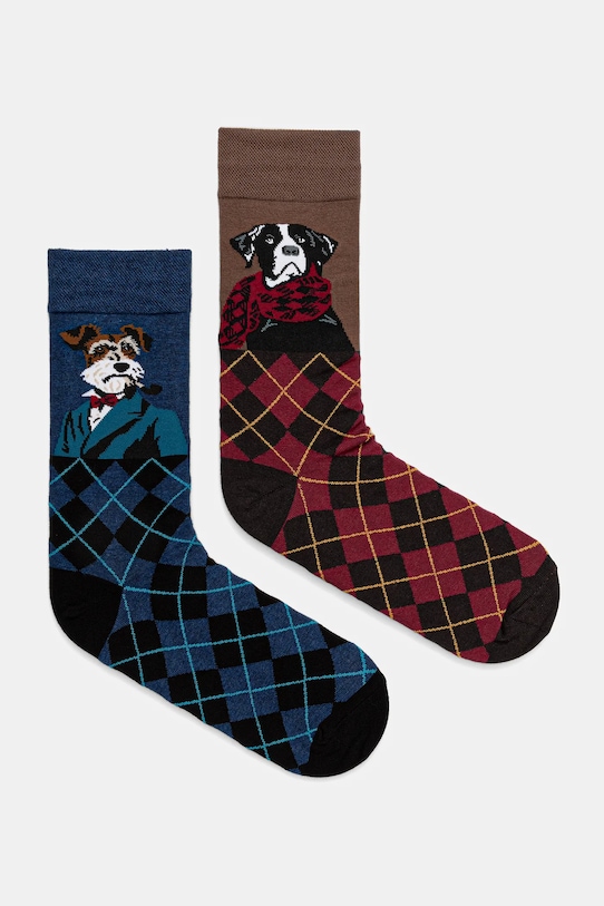 Skarpetki bawełniane męskie w psy (2-pack) skarpetki długie multicolor RW25-LGMB15