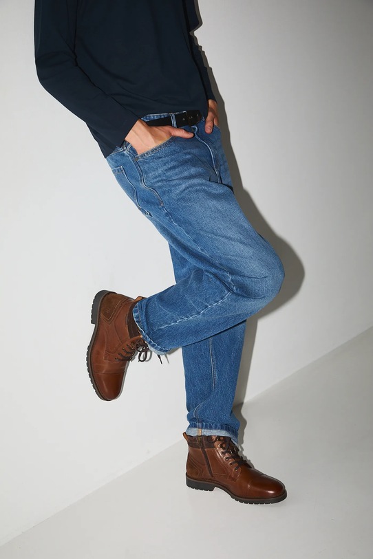 Buty wysokie męskie skórzane casual brązowy RW25-OBM701