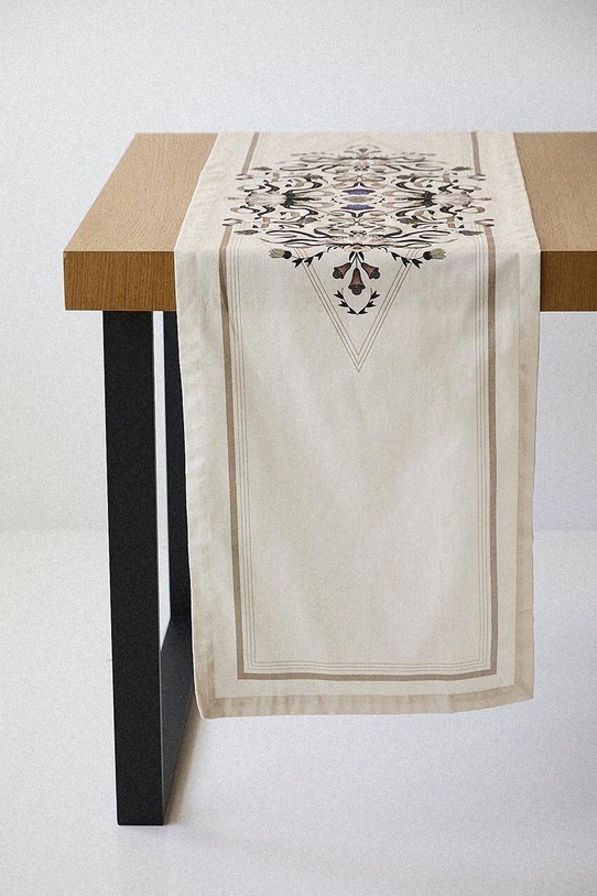 Bieżnik bawełniany z nadrukiem 40 x 180 cm beżowy RW25-ORU403