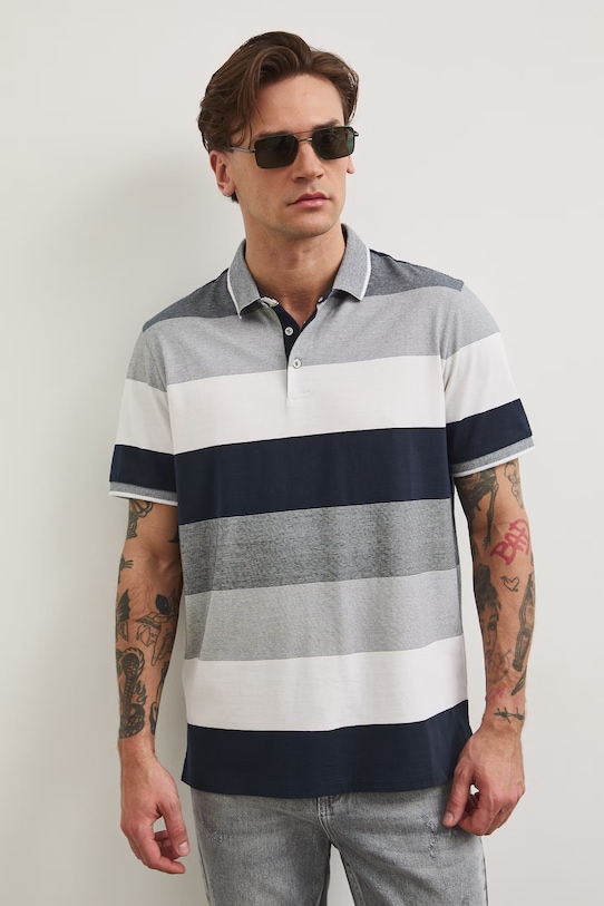 Pánské pruhované polo tričko RW25-POM102 námořnická modř RS26