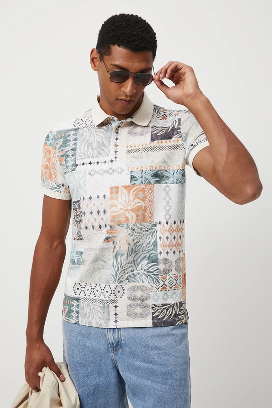 Polo bawełniane męskie z elastanem wzorzyste z elastanem multicolor RW25-POM201