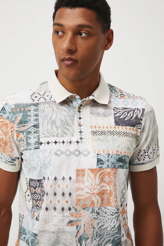 Polo bawełniane męskie z elastanem wzorzyste multicolor RW25-POM201