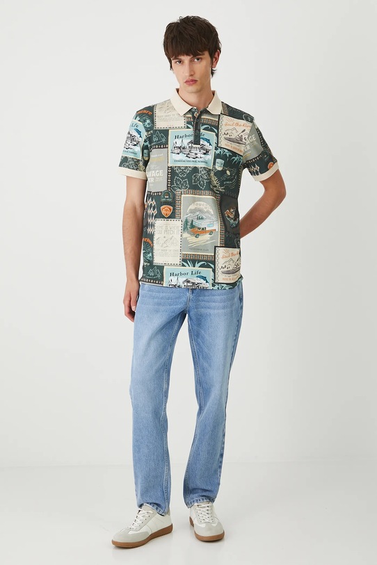 Polo bawełniane męskie z elastanem wzorzyste RW25.POM203 multicolor RW25