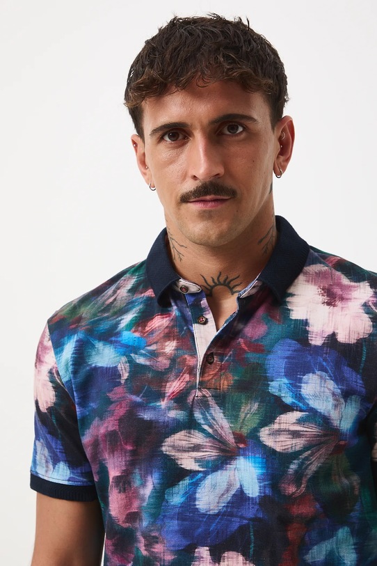 Polo bawełniane męskie z elastanem w kwiaty multicolor RW25-POM502