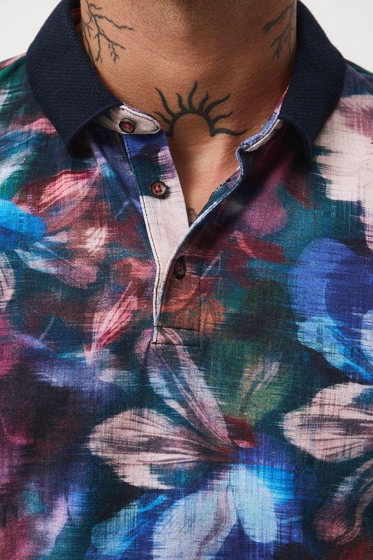 Polo bawełniane męskie z elastanem w kwiaty RW25-POM502 multicolor