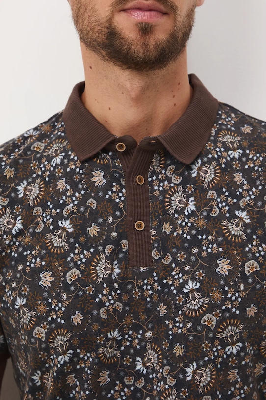 Polo bawełniane męskie z elastanem wzorzyste RW25-POM901 brązowy