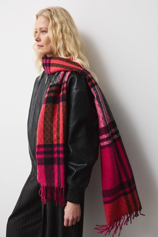Szal damski w kratę z wiskozą tkanina multicolor RW25-SAD907