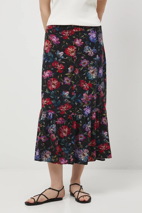 Spódnica damska midi z wiskozy wzorzysta midi czarny RW25-SDD030