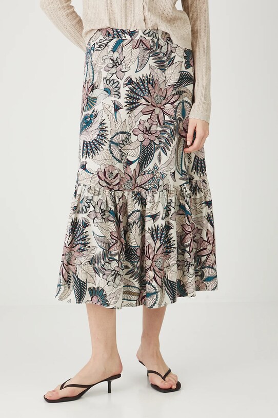 Spódnica z domieszką lnu damska maxi wzorzysta rozkloszowany multicolor RW25.SDD106