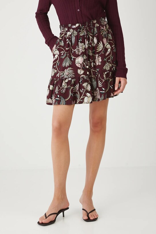 Spódnica damska mini z wiskozy wzorzysta RW25.SDD111 bordowy RS26