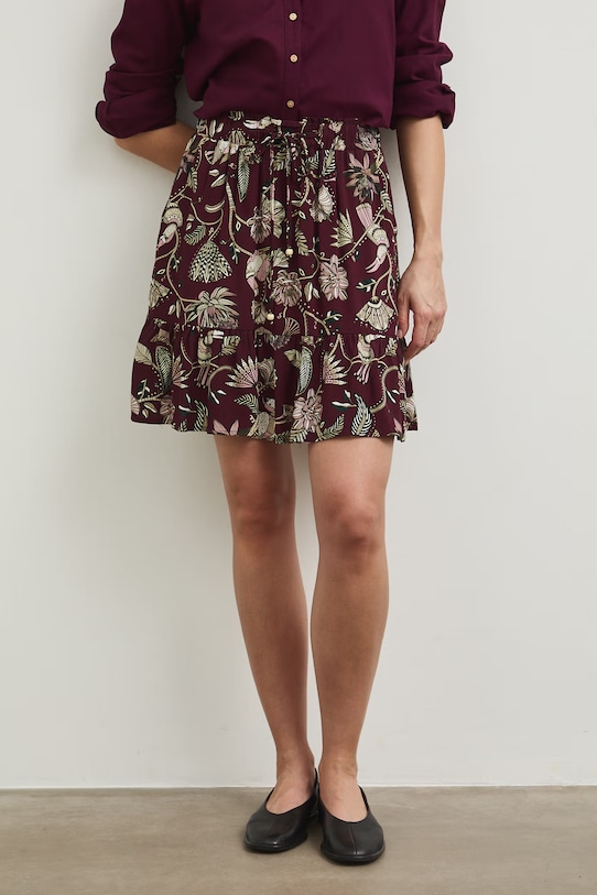 Oblečení Sukně dámská mini z viskózy se vzorem RW25-SDD111 burgundské