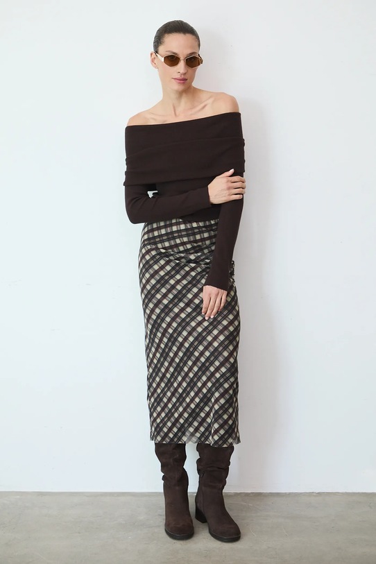 Spódnica damska maxi wzorzysta casual beżowy RW25-SDD404