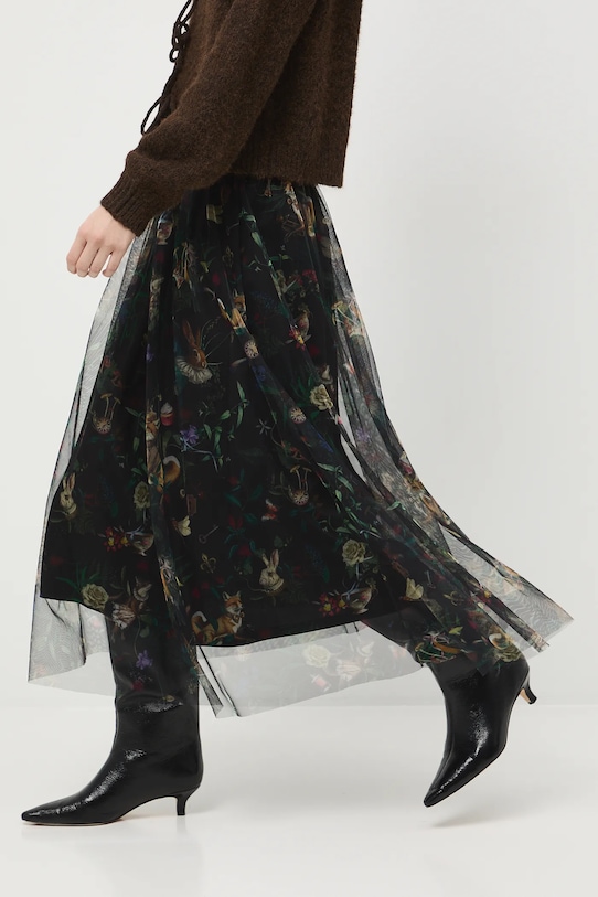 Spódnica damska midi wzorzysta midi czarny RW25-SDD900