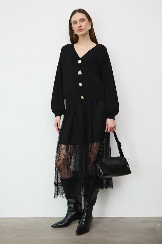 Sukňa maxi čipkovaná RW25-SDDB04 čierna RW25