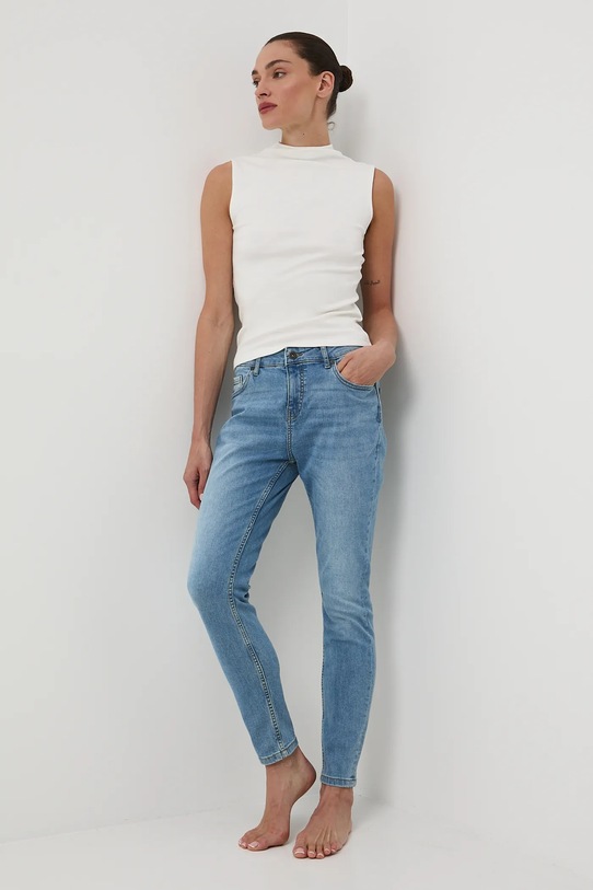 Jeansy damskie skinny z efektem sprania Basic niebieski RW25-SJD030