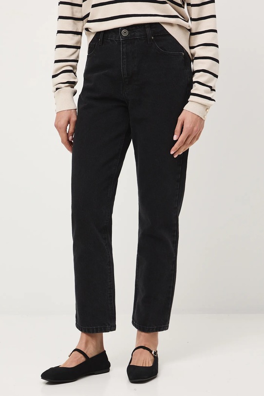Jeansy bawełniane damskie mom fit z efektem sprania Basic czarny RW25-SJD041