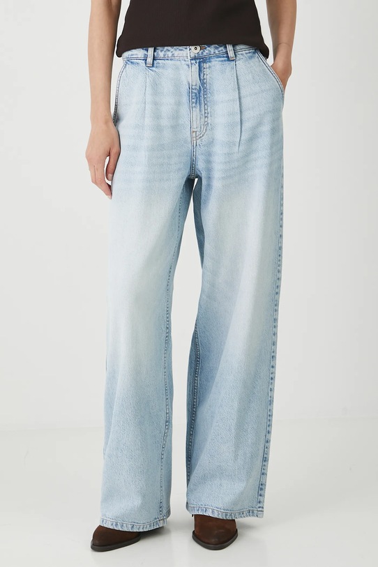 Jeansy bawełniane damskie wide leg z efektem sprania OEKO-TEX® niebieski RW25-SJD200