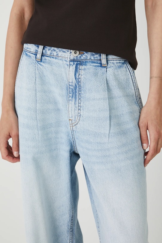 Jeansy bawełniane damskie wide leg z efektem sprania niebieski RW25-SJD200