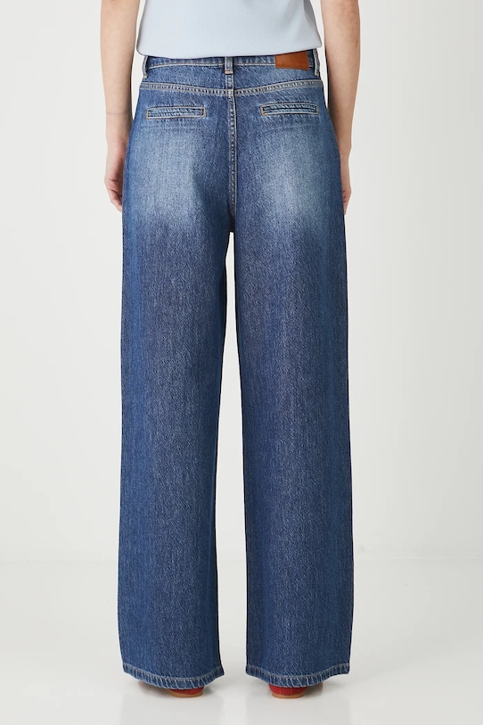 Jeansy bawełniane damskie wide leg z efektem sprania RW25-SJD200 niebieski RW25