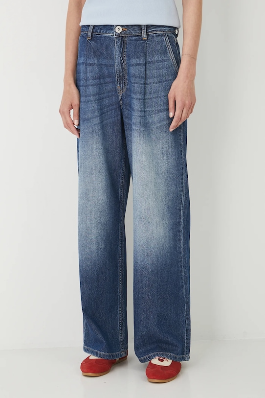 Odzież Jeansy bawełniane damskie wide leg z efektem sprania RW25-SJD200 niebieski