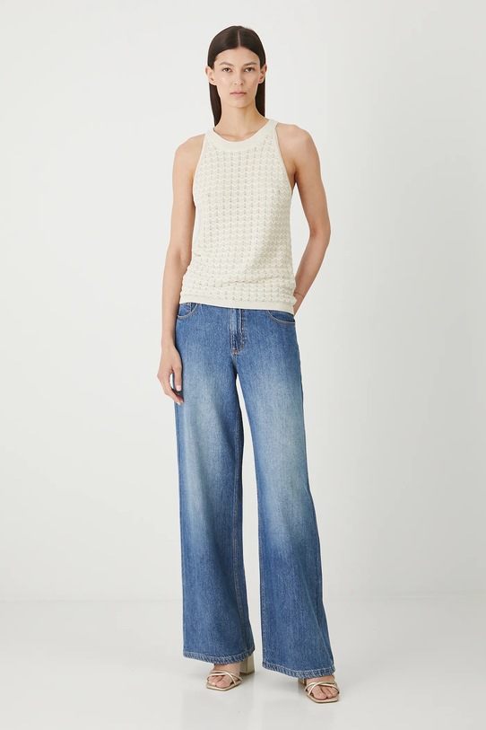 Jeansy bawełniane damskie wide leg z efektem sprania RW25-SJD201 niebieski RW25