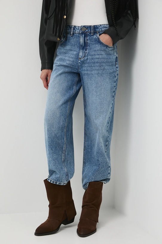 Jeansy bawełniane damskie wide leg z efektem sprania RW25-SJD312 niebieski RW25