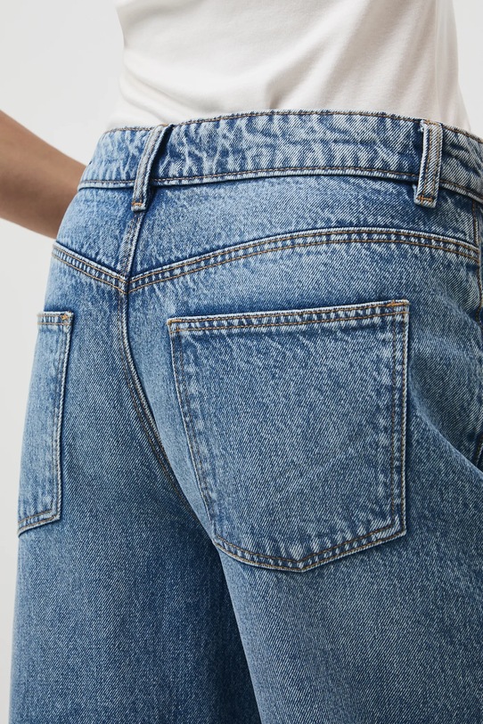 Jeansy bawełniane damskie wide leg z efektem sprania RW25-SJD312 niebieski