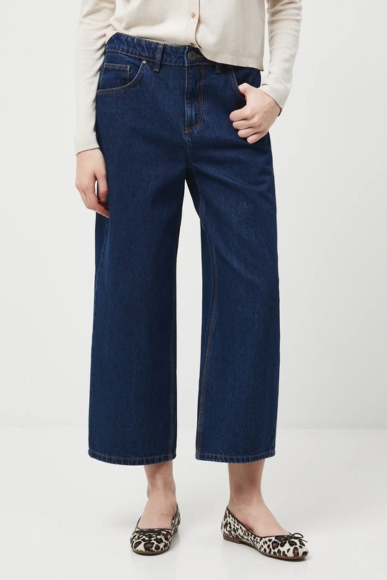 Jeansy bawełniane damskie wide leg z efektem sprania OEKO-TEX® granatowy RW25-SJD312