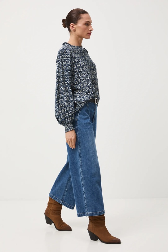 Jeansy damskie wide leg z efektem sprania niebieski RW25-SJD408