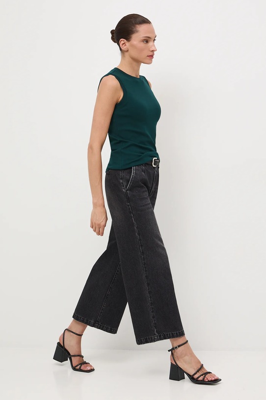 Jeansy bawełniane damskie wide leg z efektem sprania czarny RW25-SJD409