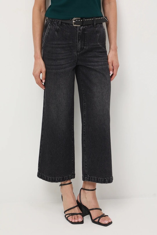 Jeansy bawełniane damskie wide leg z efektem sprania RW25-SJD409 czarny RW25