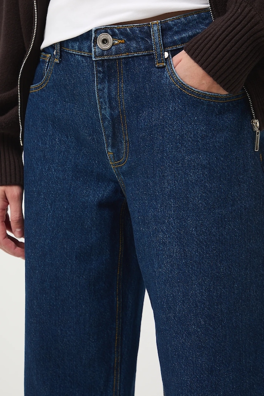 Jeansy bawełniane damskie straight z efektem sprania granatowy RW25-SJD702