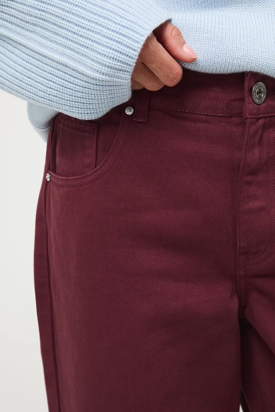 Jeansy bawełniane damskie wide leg gładkie bordowy RW25-SJD800
