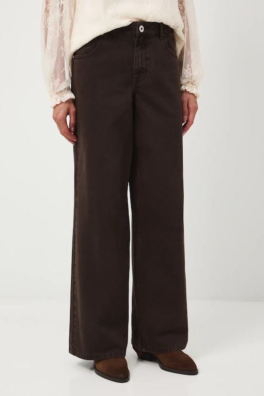 Jeansy bawełniane damskie wide leg gładkie brązowy RW25-SJD800
