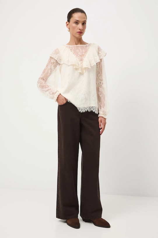 Jeansy bawełniane damskie wide leg gładkie RW25-SJD800 brązowy RW25